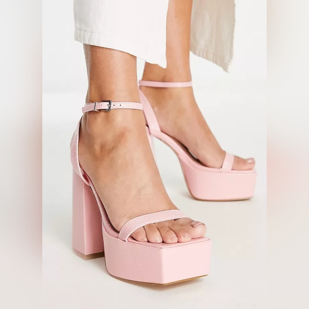 Simmi London Platform Square Toe Heeled Sandal Size 10 Wide Fit New! Pink